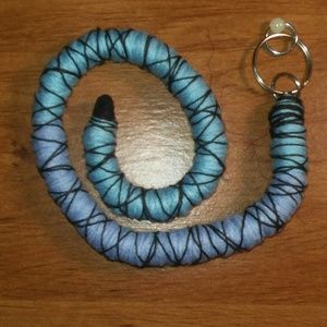 Handmade blue bendable hair tie keychain